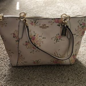 Coach floral cream colored bag with pink/green